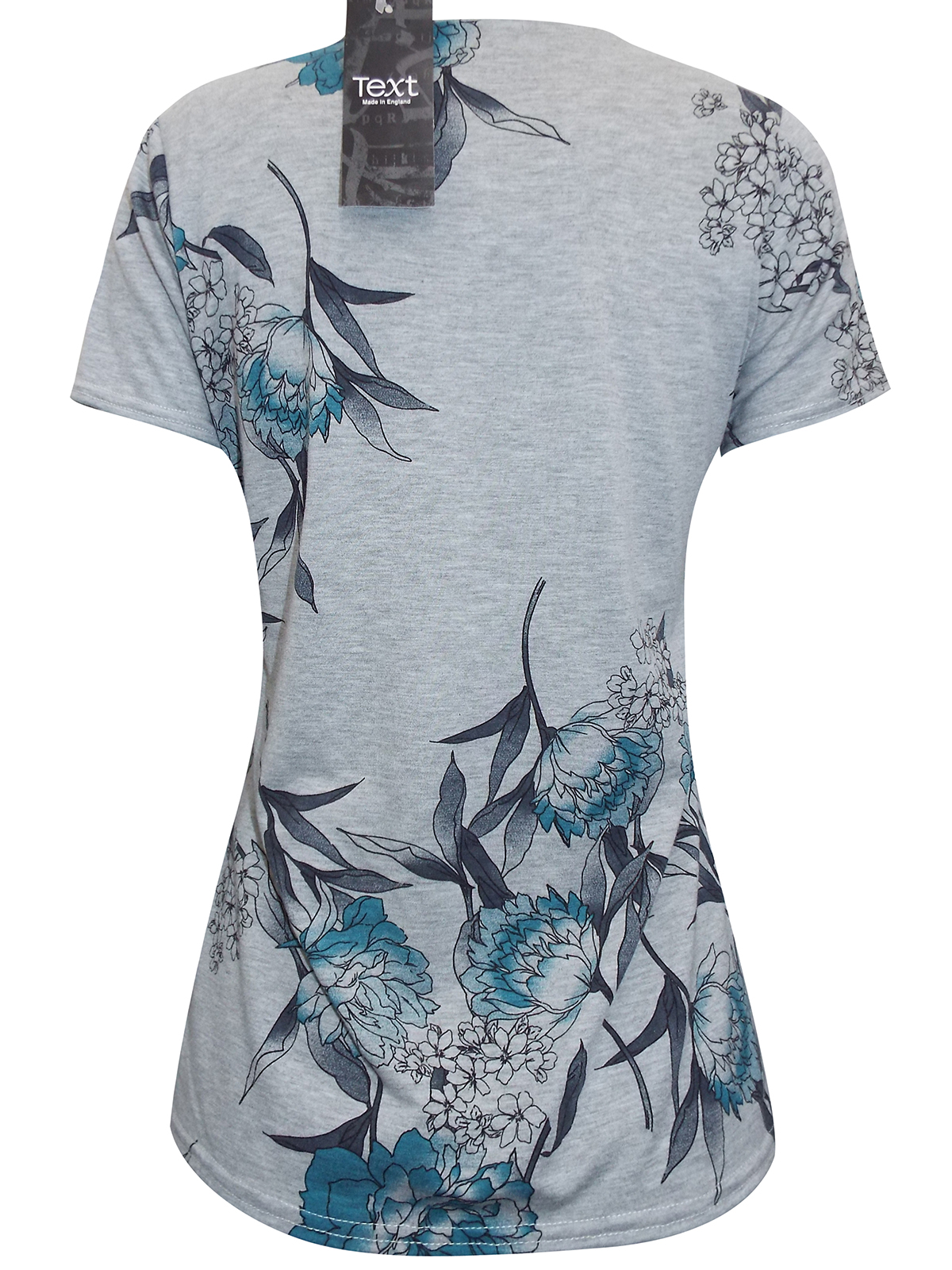 //text.. - - Text GREY Floral Short Sleeve Crew Top - Size 12 to 14 ...