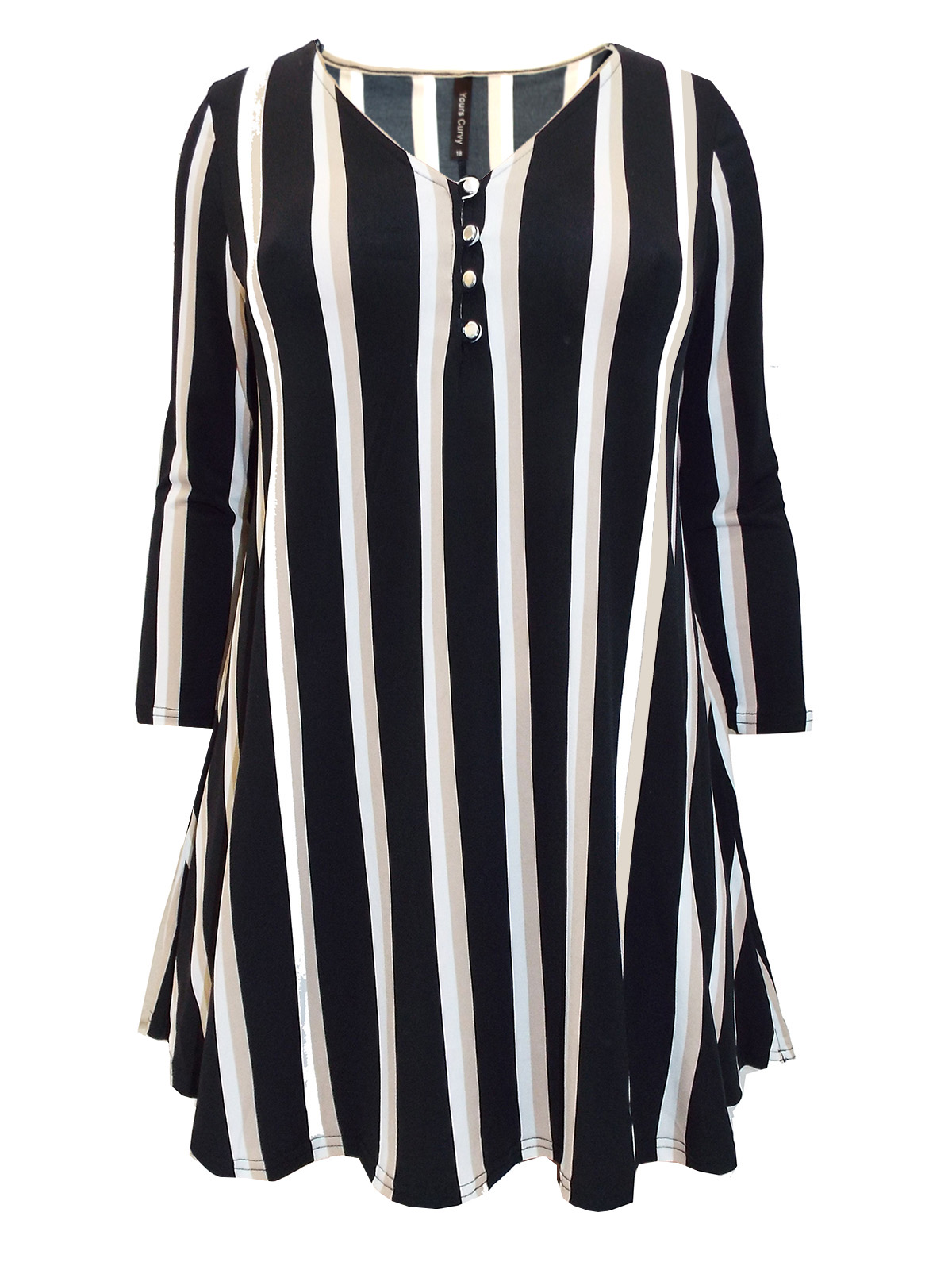 NEW YOURS CURVY BLACK VERTICAL STRIPE V NECK BUTTON BLOUSE TUNIC SIZES 14 TO 32