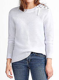 Ellos WHITE Lace Up Shoulder Ronja Sweater Jumper - Size 12/14 to 16/18 (EU 38/40 to 42/44)
