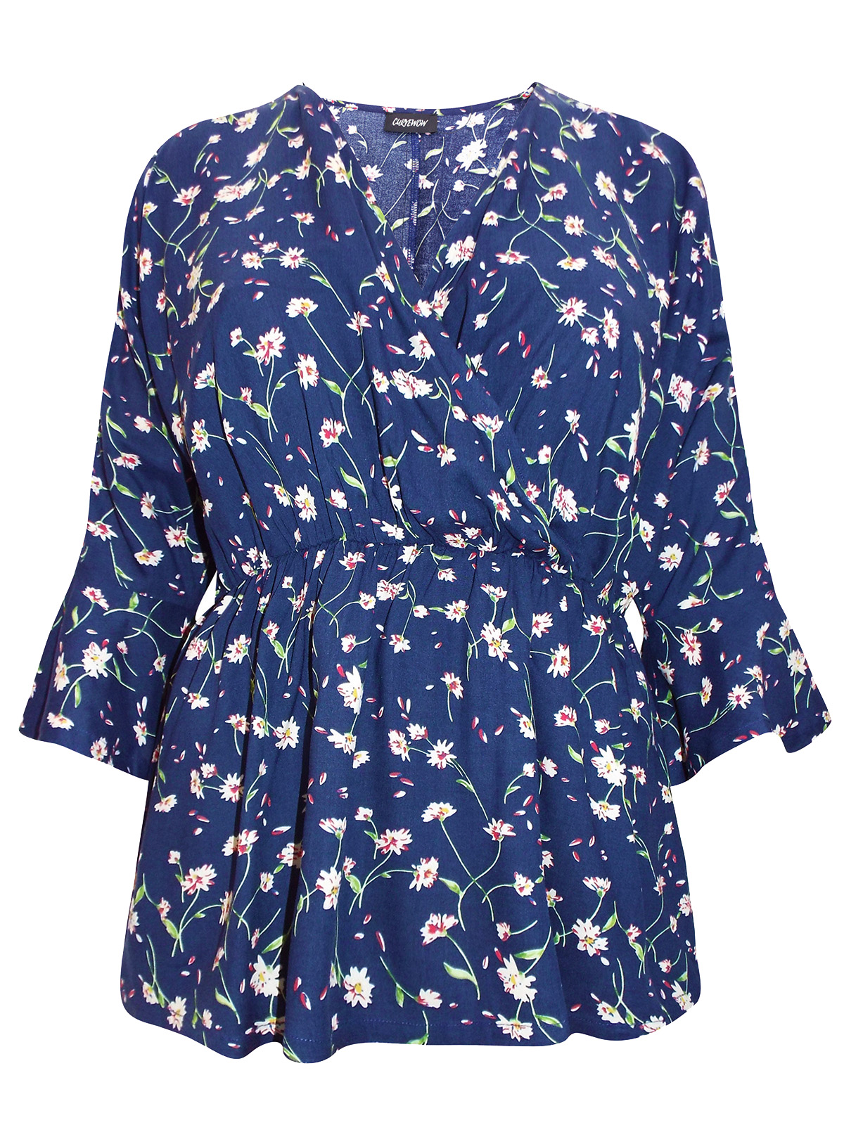 Curvewow - - Curvewow NAVY Floral Print Frill Wrap Top - Plus Size 16 ...