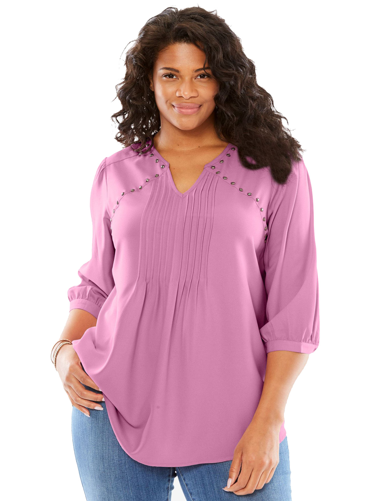 Woman Within - - MAUVE Studded Pleat Front Tunic Blouse - Plus Size 24/ ...