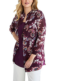 Jessica London BURGUNDY Floral Georgette Button Front Tunic - Plus Size 14 to 30 (US 12W to 28W)