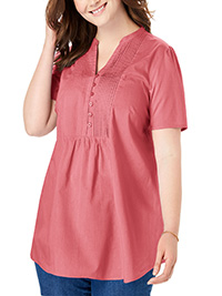 WW RED A-Line Pintucked Half-Button Tunic - Plus Size 16/18 to 28/30 (US M to 2X)