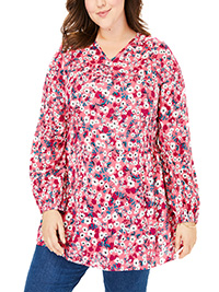 Woman Within TEA-ROSE Ditsy Floral Blouson Sleeve Tunic - Plus Size 16/18 to 36/38 (US M to 4X)