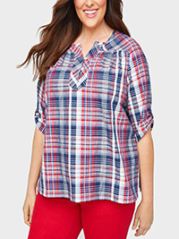 Catherines NAVY Americana Plaid Mirabel Park Top - Plus Size 16/18 to 36/38 (0X to 5X) Catherines NAVY Americana Plaid Mirabel Park Top - Plus Size 16/18 to 36/38 (0X to 5X)