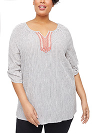 Catherines GREY STRIPE Primrose Shimmer Peasant Top - Plus Size 16/18 to 36/38 (0X to 5X) Catherines GREY STRIPE Primrose Shimmer Peasant Top - Plus Size 16/18 to 36/38 (0X to 5X)