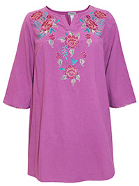 PURPLE Notch Neck Embroidered Tunic - Plus Size 16/18 to 32/34 (0X to 4X)