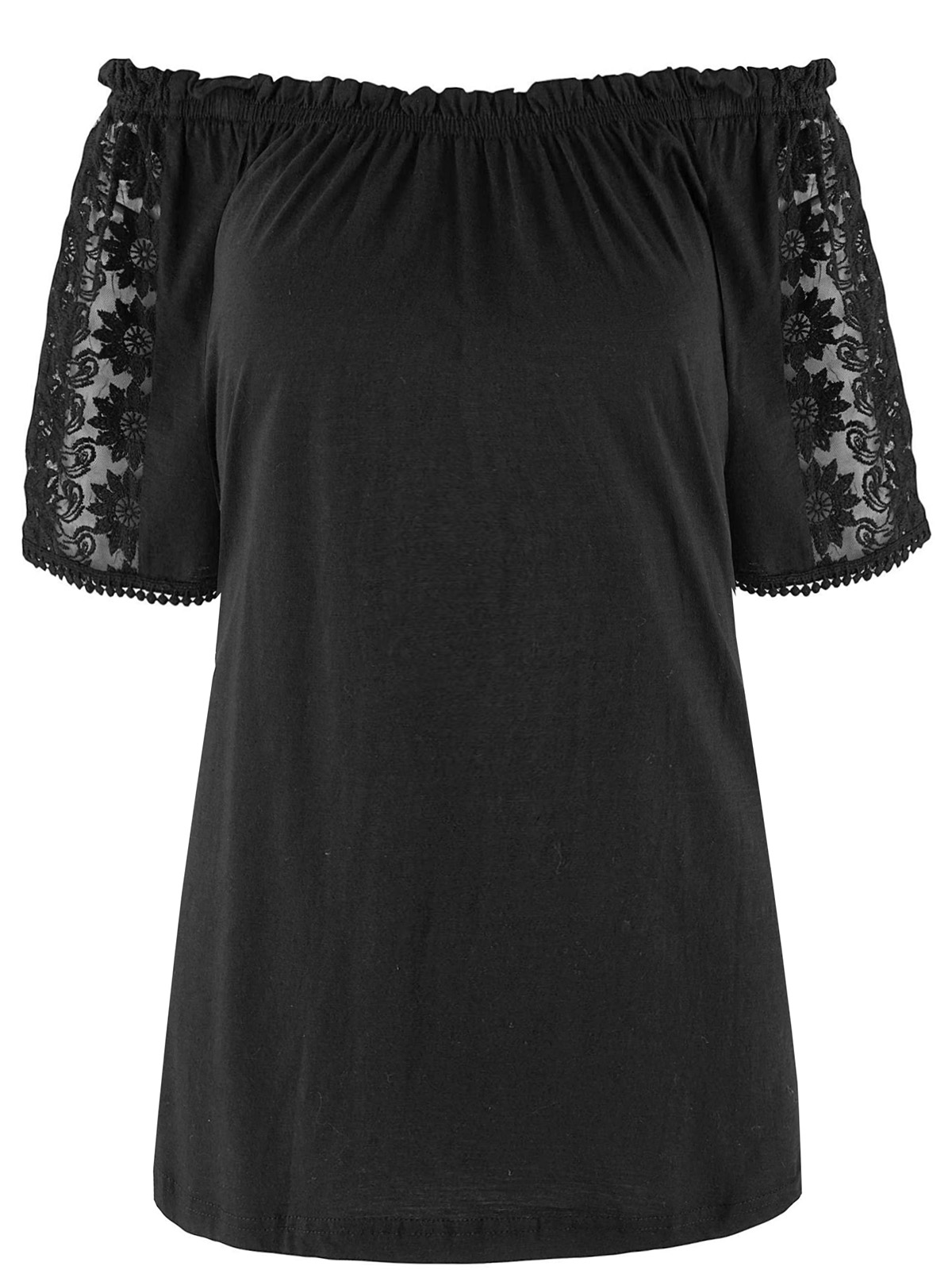 Julipa - - BLACK Gypsy Top with Lace Sleeve Insert - Plus Size 16 to 24