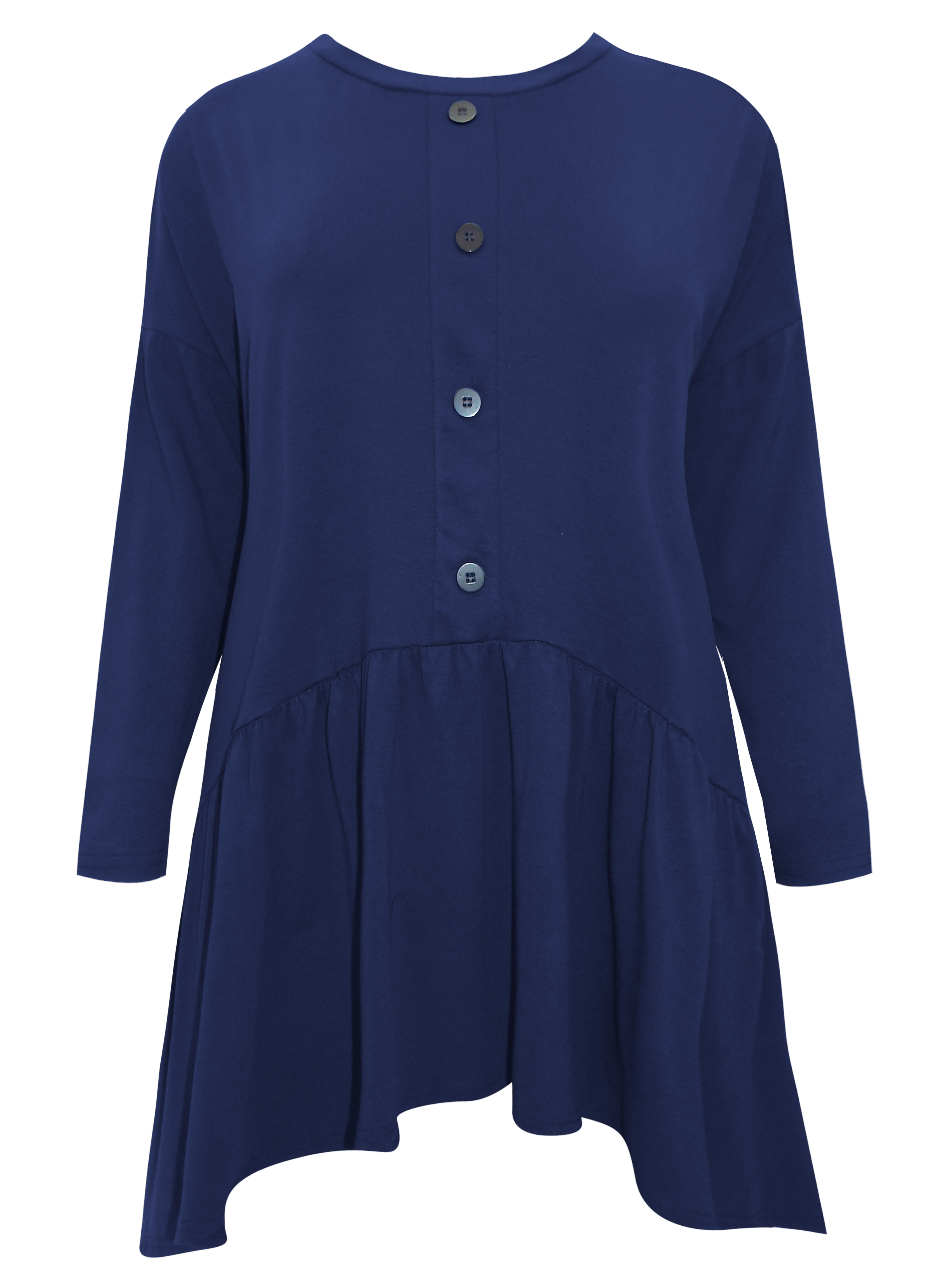 3VANS NAVY Shirred Drop Sides Button Tunic - Plus Size 16 to 30/32