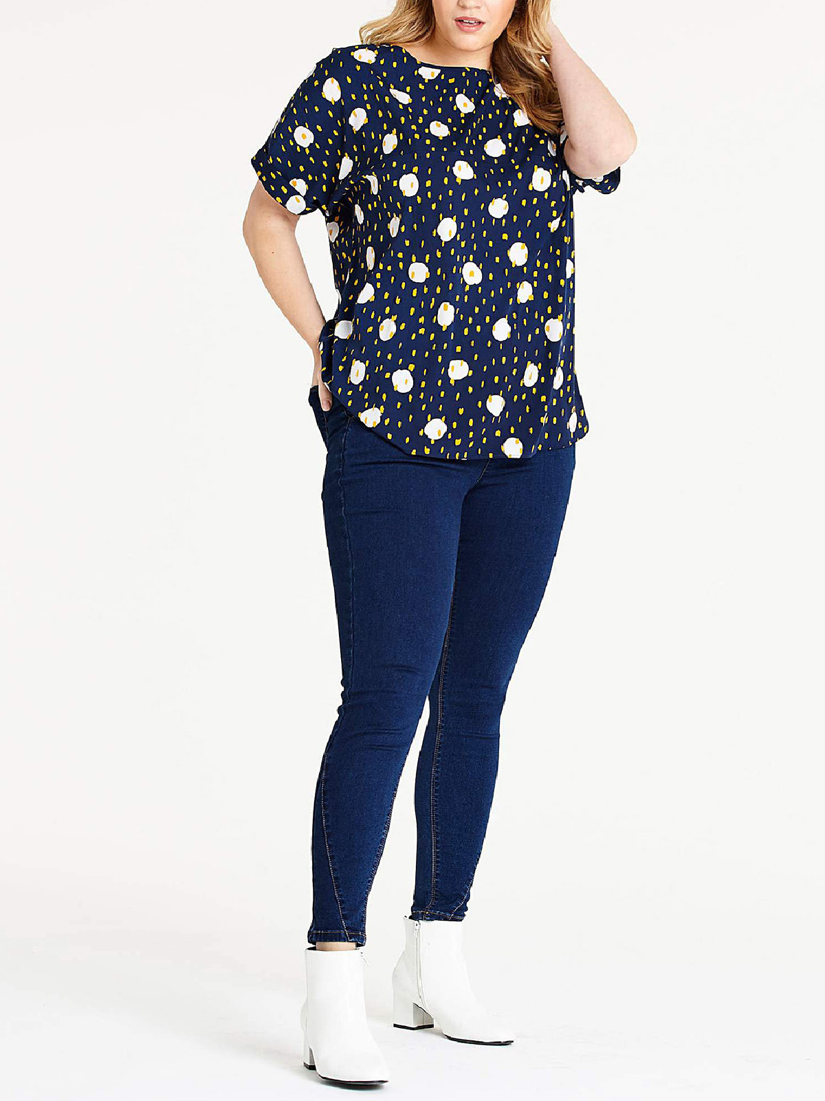 NAVY Printed Shell Top - Plus Size 14 to 16