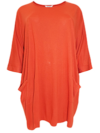 3VANS BURNT-ORANGE Loose Fit Drop Sleeve Pocket Tunic Top - Plus Size 16 to 30/32