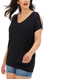 Capsule BLACK Lace Shoulder Split Sleeve Top - Plus Size 16 to 24