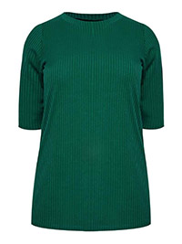 Curve GREEN Ribbed Half Sleeve Top - Plus Size 16 to 34/36