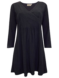 BLACK Pure Cotton Mock Wrap 3/4 Sleeve Tunic - Plus Size 18 to 20 (L1 to L2)
