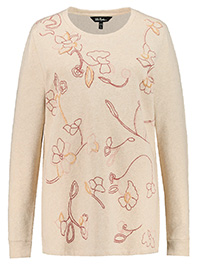 ULLA POPK3N OATMEAL Embroidered Floral Sequin Accent Sweatshirt - Plus Size 16/18 to 36/38 (US 12/14 to 32/34)