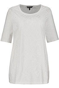 WHITE Embroidered Geometric Patch Round Neck Tee - Plus Size 32/34 to 36/38 (US 28/30 to 32/34)