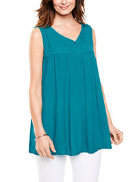 TURQUOISE Crinkle Rayon Crochet Tank Top - Plus Size 28/30 to 36/38 (US 2X to 4X)