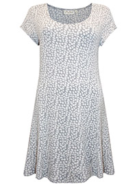 Adini WHITE Printed Caps Sleeve Hanky Hem Jersey Tunic - Size 10 to 20 (XS to L2)