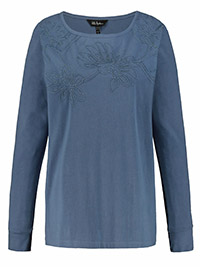 TOPAZ-BLUE Soutache Floral Design Long Sleeve Sweatshirt - Plus Size 28/30 to 32/34 (US 24/26 to 28/30)