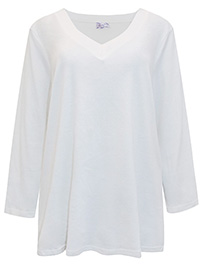 Your Life For Fashion WHITE Pure Cotton V-Neck Top - Plus Size 14/16 to 30/32 (EU 40/42 to 56/58)