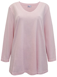 Your Life For Fashion PINK Pure Cotton V-Neck Top - Plus Size 14/16 to 30/32 (EU 40/42 to 56/58)