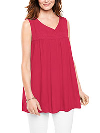 Woman Within PINK Crinkled Rayon Crochet Tank Top - Plus Size 28/30 to 40/42 (US 2X to 5X)
