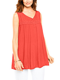 Woman Within CORAL Crinkled Rayon Crochet Tank Top - Plus Size 24/26 to 32/34 (US 1X to 3X)