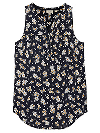 Fat Face NAVY Pure Cotton Daisy Print Sleeveless Blouse - Size 10 to 18