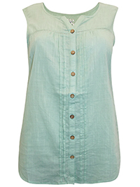 LIGHT-GREEN Pure Cotton Sleeveless Top - Size 12 to 14