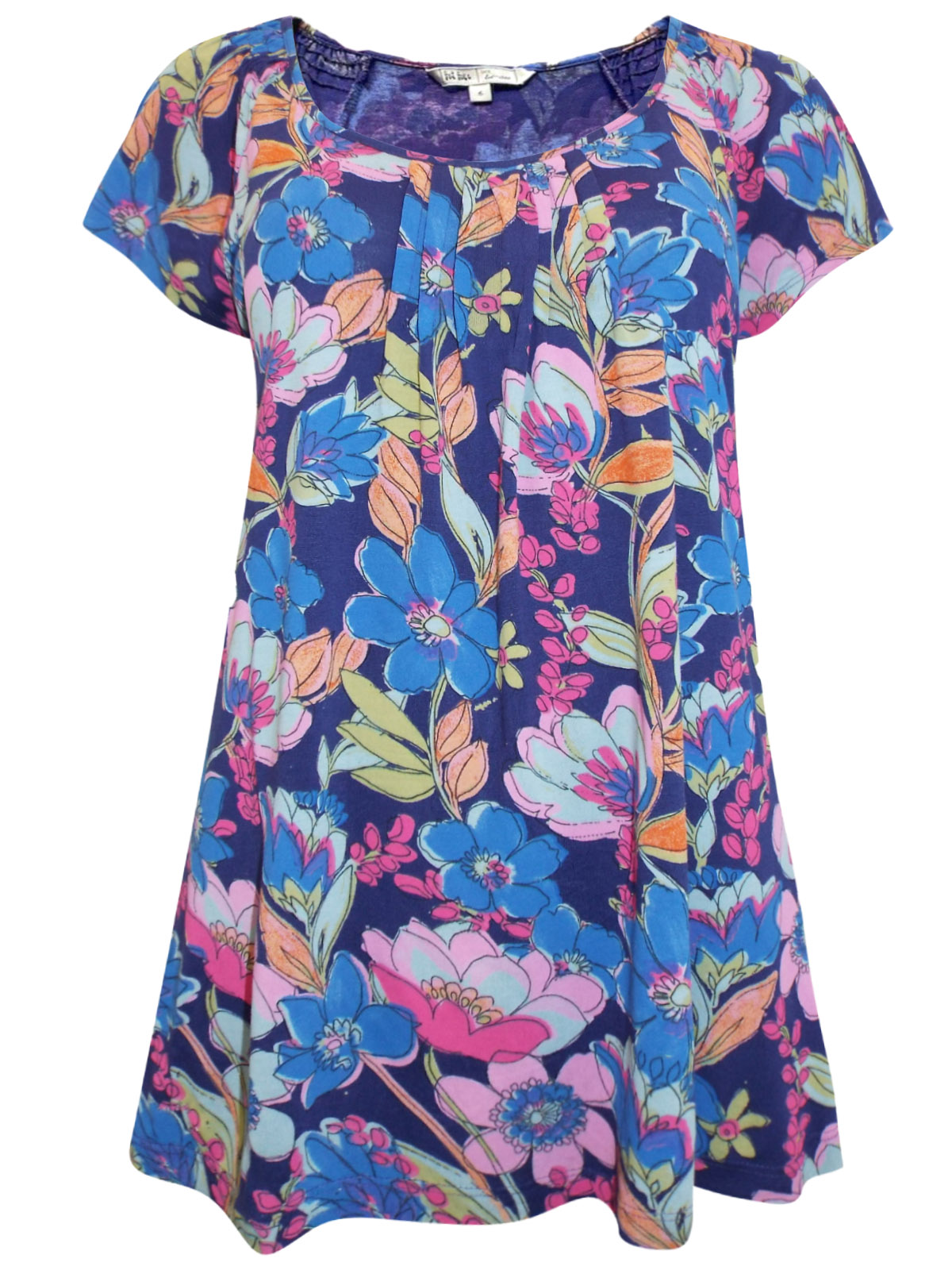 FAT FACE - - Fat Face BLUE Floral Print Short Sleeve Top - Size 10 to 12