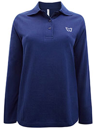 Blancheporte MARINE Pure Cotton Diamante Butterfly Long Sleeve Polo Shirt - Size 8/10 to 26 (EU 34/36 to 52)