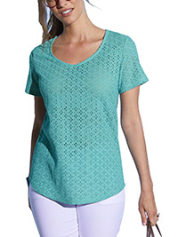 GREEN Pure Cotton Broderie Front Top - Plus Size 14/16 to 18/20 (EU 42/44 to 46/48)