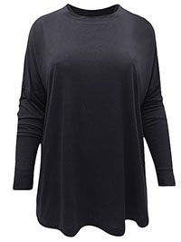 BLACK Long Sleeve Crop Shoulder Top - Plus Size 16 to 22