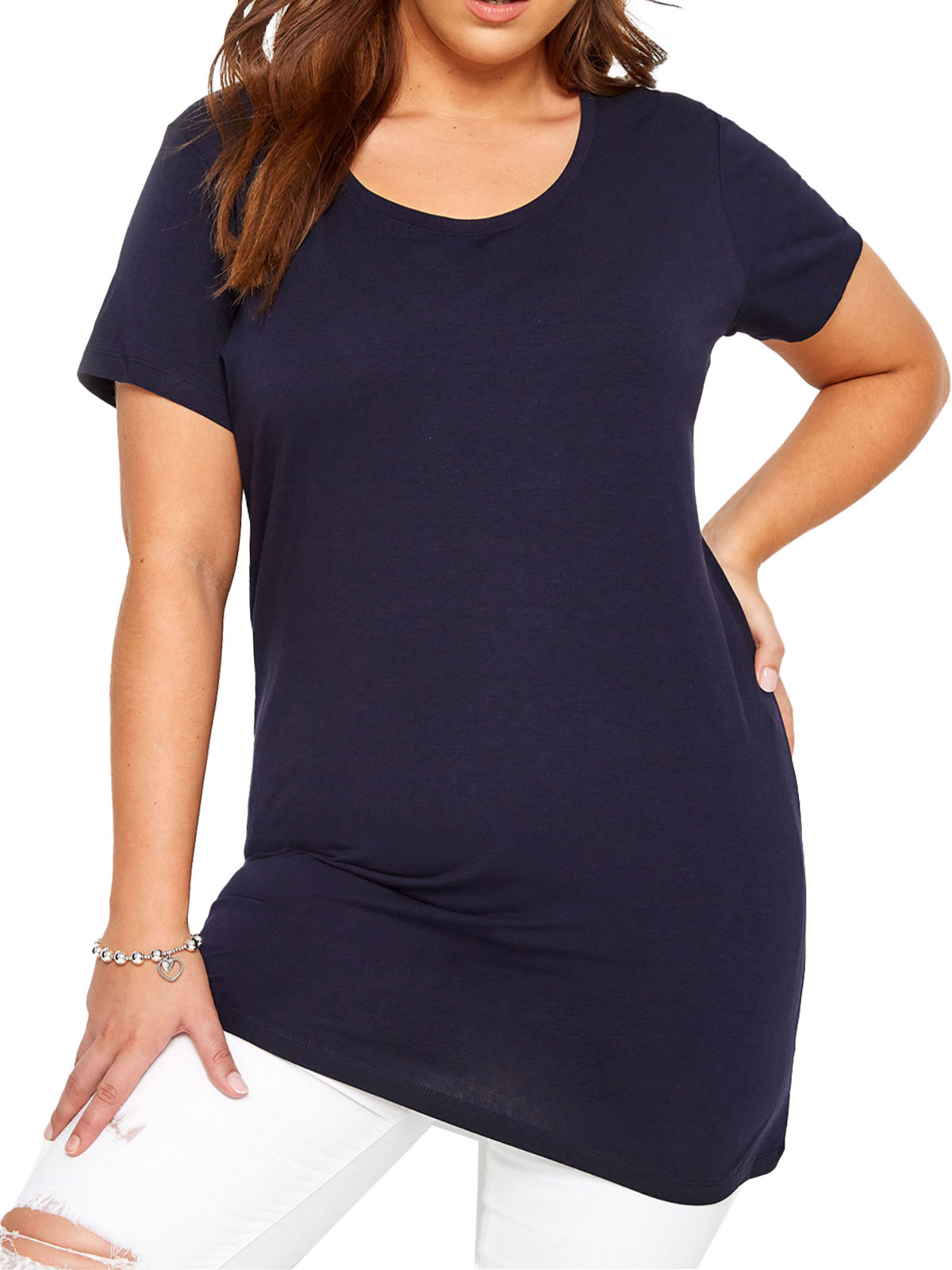 CURVE - - Curve NAVY Longline T-Shirt - Plus Size 14 to 38/40
