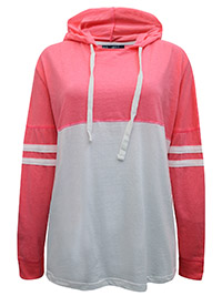 Basix Lightweight PINK Cotton Rich Colour Block Hoodie - Size 8/10 to 16/18 (S to L)