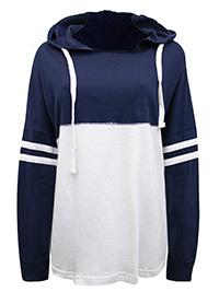 Basix Lightweight NAVY Pure Cotton Colour Block Hoodie - Size 8/10 to 20/22 (S to XL)