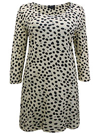 JD Williams BLACK-CREAM Pure Cotton Dalmatian Print 3Q Sleeve Top - Size 10 to 32