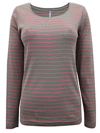 Blancheporte PINK Pure Cotton Long Sleeve Striped Top - Size 10/12 to 24 (EU 38/40 to 52)