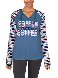 Natural Reflections BLUE Coffee Stripe Long Sleeve Lounge Hoodie - Plus Size 18/20 to 22 (XL to XXL)