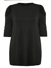 Curve Limited Collection BLACK Puff Shoulder Jersey Top - Plus Size 22 to 30/32