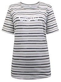 GREY Pure Cotton Metallic Logo Striped T-Shirt - Plus Size 14/16 to 30/32