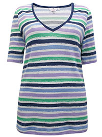 Julipa LILAC Pure Cotton Striped Short Sleeve Top - Plus Size 12 to 26