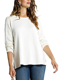 ULLA POPK3N LIGHT-YELLOW Fancy Knit Sleeve Round Neck Sweatshirt - Plus Size 16/18 to 36/38 (US 12/14 to 32/34)