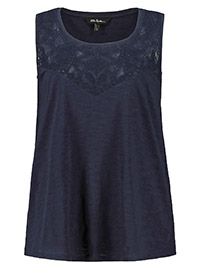 ULLA POPK3N NAVY Lace Inset Round Neck Cotton Knit Tank - Plus Size 16/18 to 36/38 (US 12/14 to 32/34)