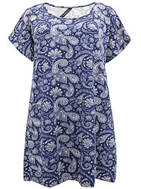 Yours Curvy NAVY Paisley Print Jersey Top - Plus Size 16 to 30/32