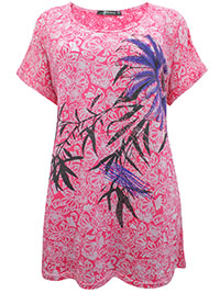 Yours Curvy PINK Cotton Blend Floral Print Burnout T-Shirt - Plus Size 16 to 30/32