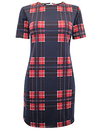 Yours Curvy NAVY Retro Checked Short Sleeve Tunic Dress - Size 8 to 18