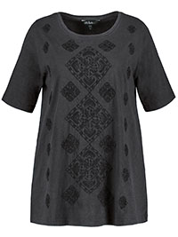 ULLA POPK3N BLACK Embroidered Geometric Patch Round Neck Tee - Plus Size 16/18 to 36/38