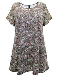 Yours Curvy GREY Paisley Print Scoop Neck Top - Plus Size 16 to 30/32