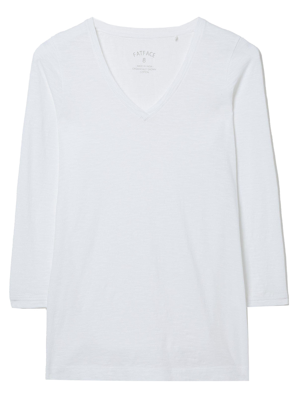 FAT FACE - - Fat Face WHITE Pure Cotton KEMI 3Q Sleeve Top - Size 8 to 18